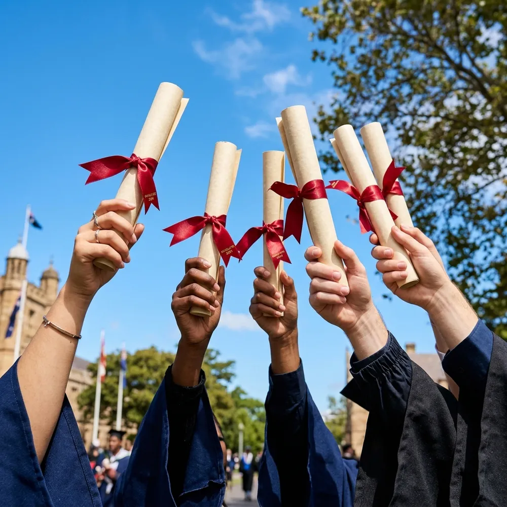 Graduates holding diplomas